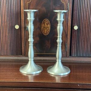 Vintage Brushed Nickel Candlestick’s x2